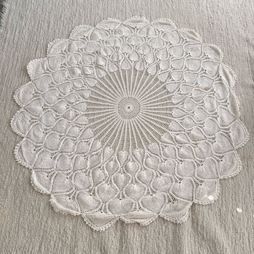 Vintage crochet table cover 60x60 Round Table Beige